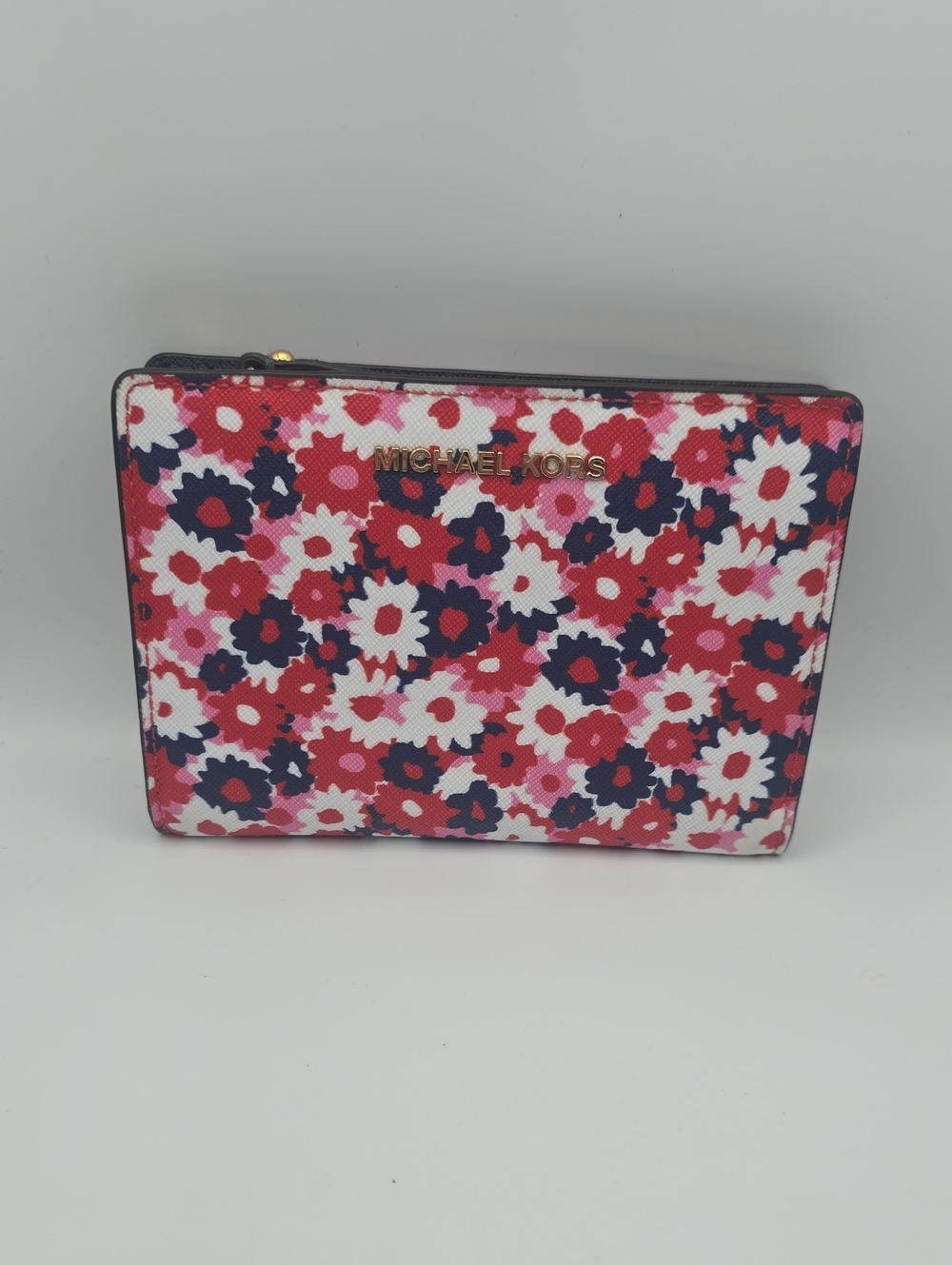 Michael Kors Floral Zip Wallet in Red, Pink, Navy & White